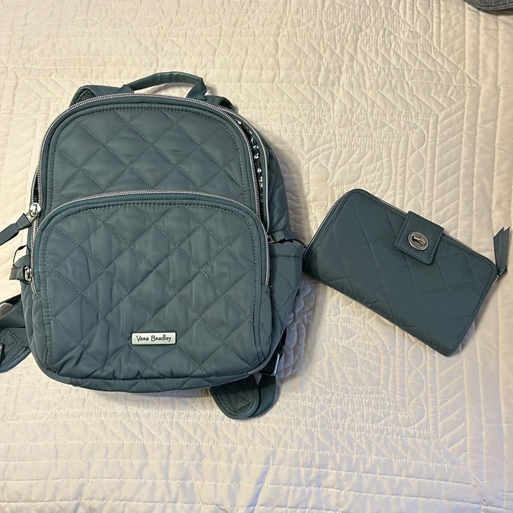 Vera Bradley backpack and wallet pair. Worn once like new condition